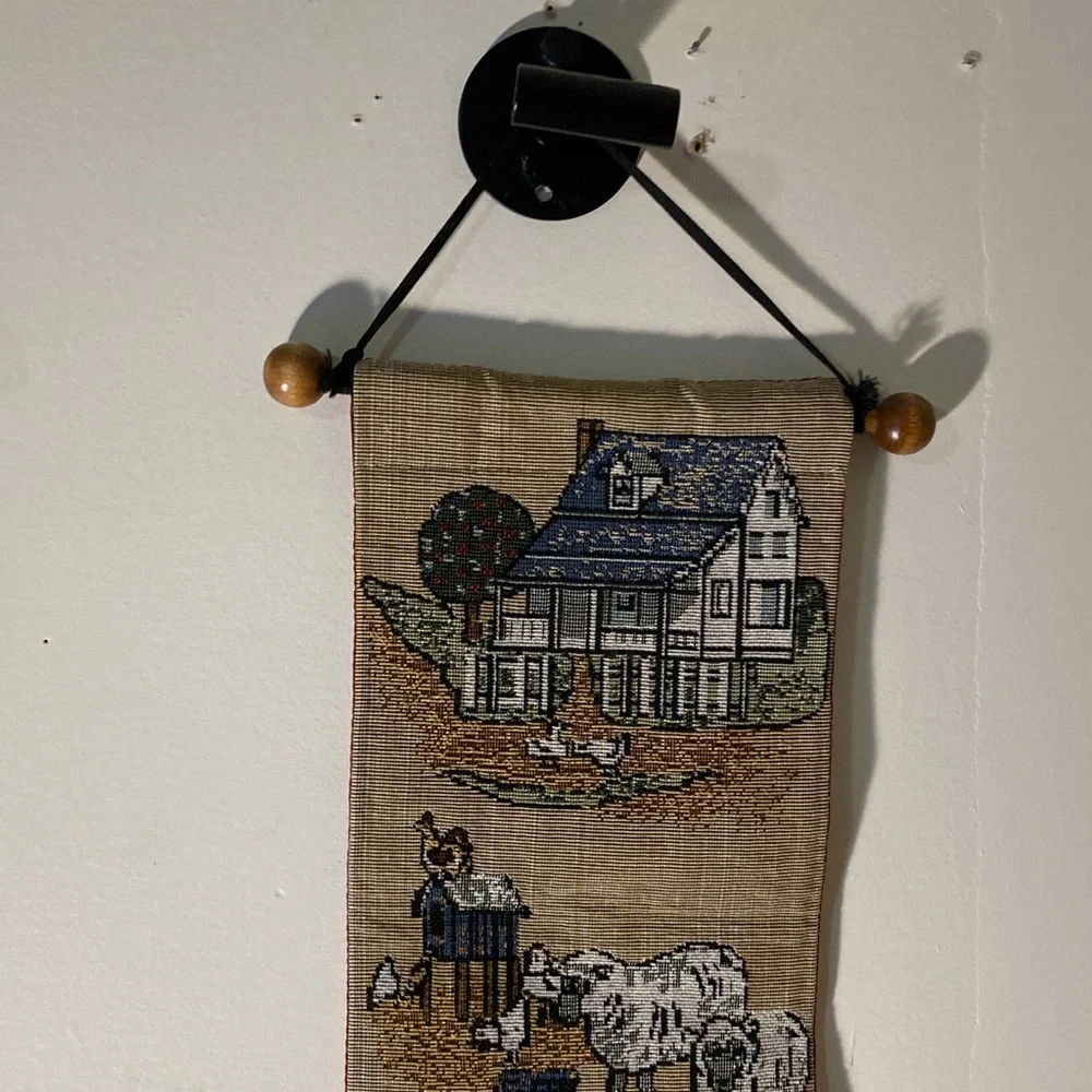 Handcrafted Farmhouse Tapestry Wall Hanging in Beige and Multi-Color